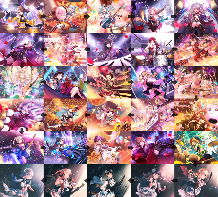 The first Gacha 3☆/4☆ card I got for every member including Morfonica, in chronological...