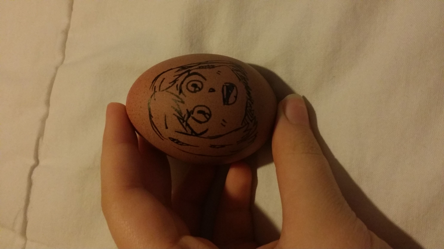 I drew Tsugu on an egg I'm so sorry, please forgive me I'm going to draw O Tae, Hajime Shino, Tori...