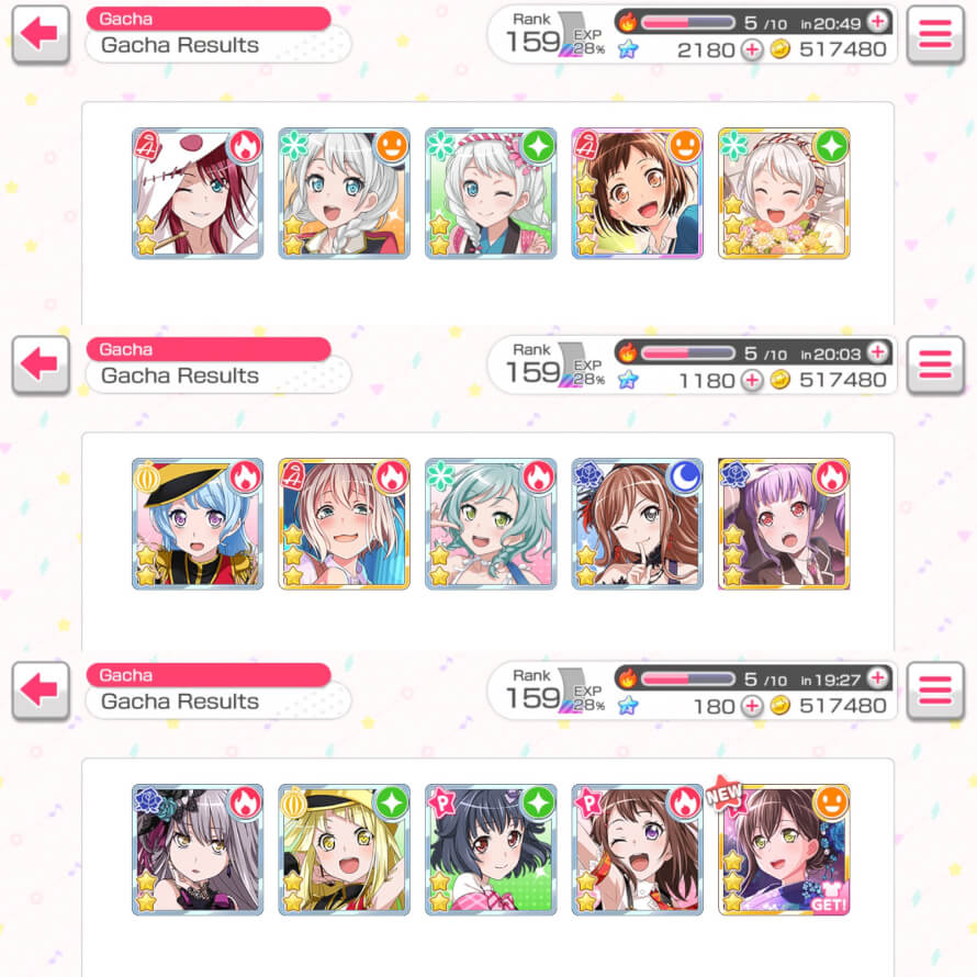 My gachas from the 1000 stars 5 card pull