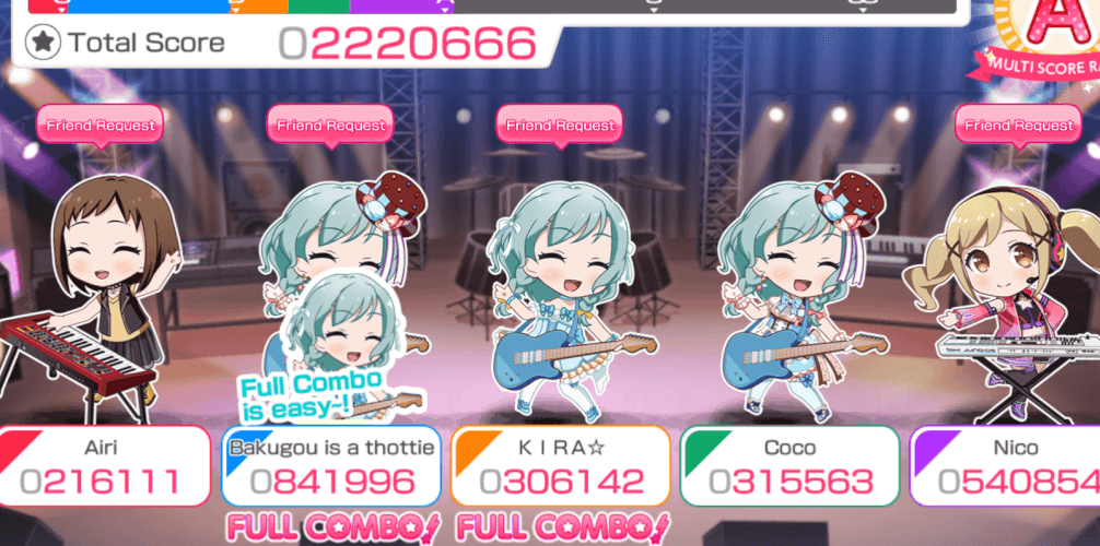 I was the only Hina who didn't get a full combo...

Other Hinas: Full Combo is easy! Full Combo is...