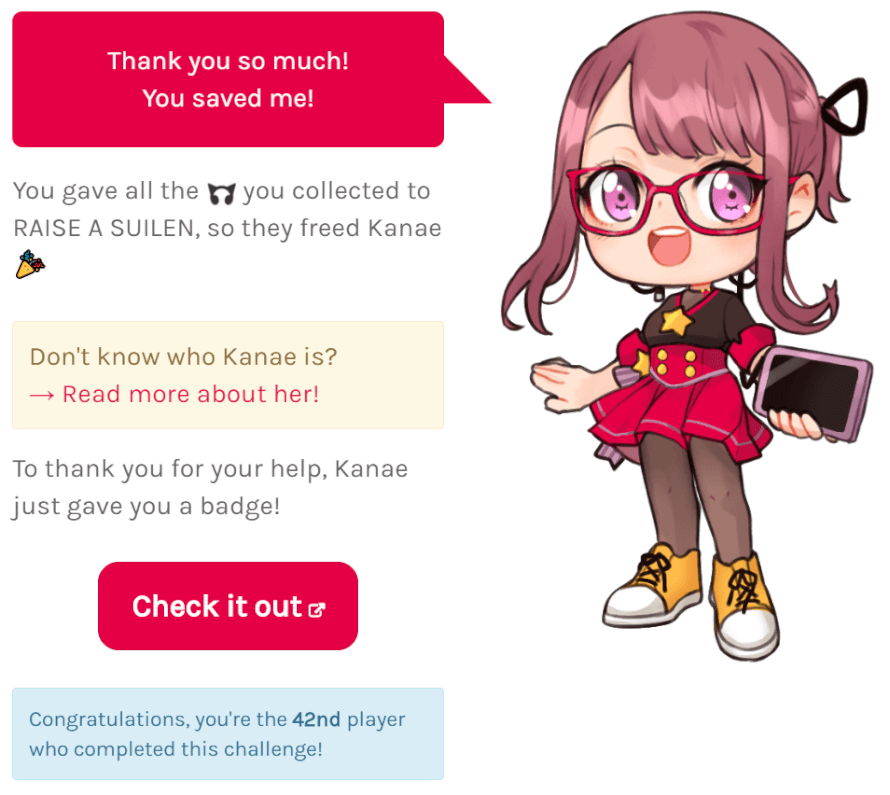 it turns out there was something wrong w my browser or something... but FINALLY! kanae is free ToT