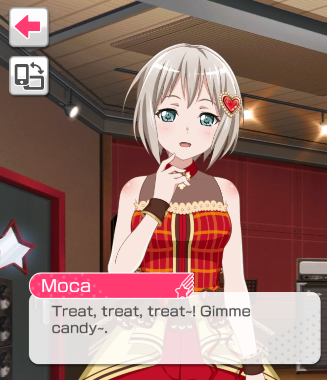     I was listening to Moca say, "Treat, treat, treat~! Give me candy~" in Japanese and it sounded...
