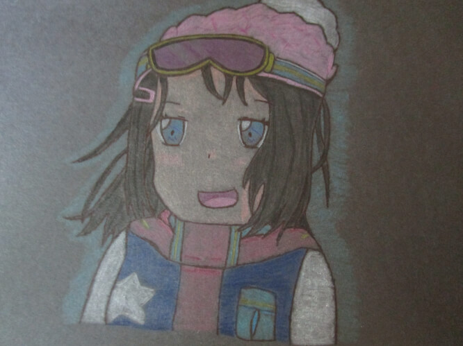 I drew a winter Misaki to cool everyone down. Drawing on black construction paper wasn't my best...