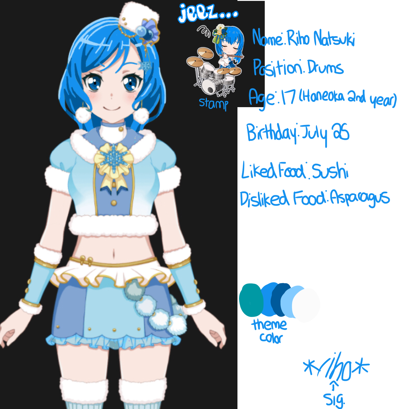 the fourth member and drummer of my fanband Cy6 , Riho Natsuki 