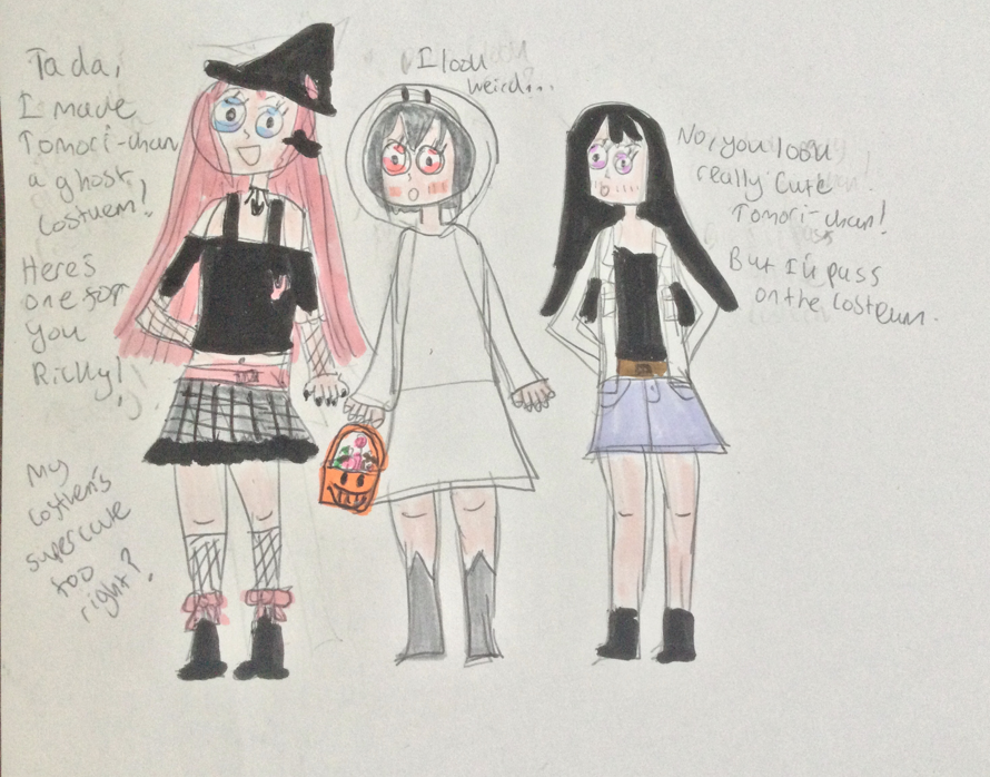 Happy Hallowe’en!

I made a MyGO!!!!!  fan art where Anon makes Tomori a ghost costume ! 