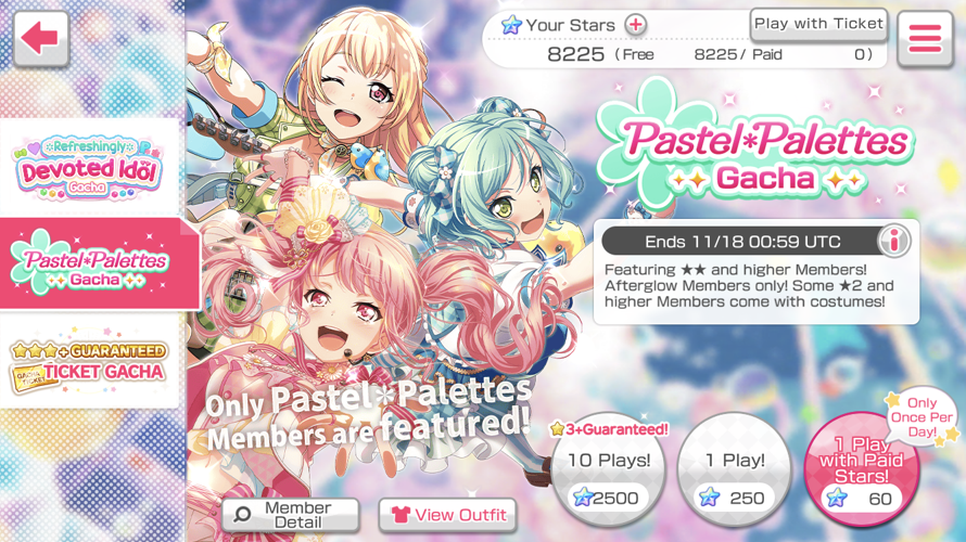     Ah yes, the Pastel Palettes gacha with only Afterglow members  text in white box 
      Btw the...