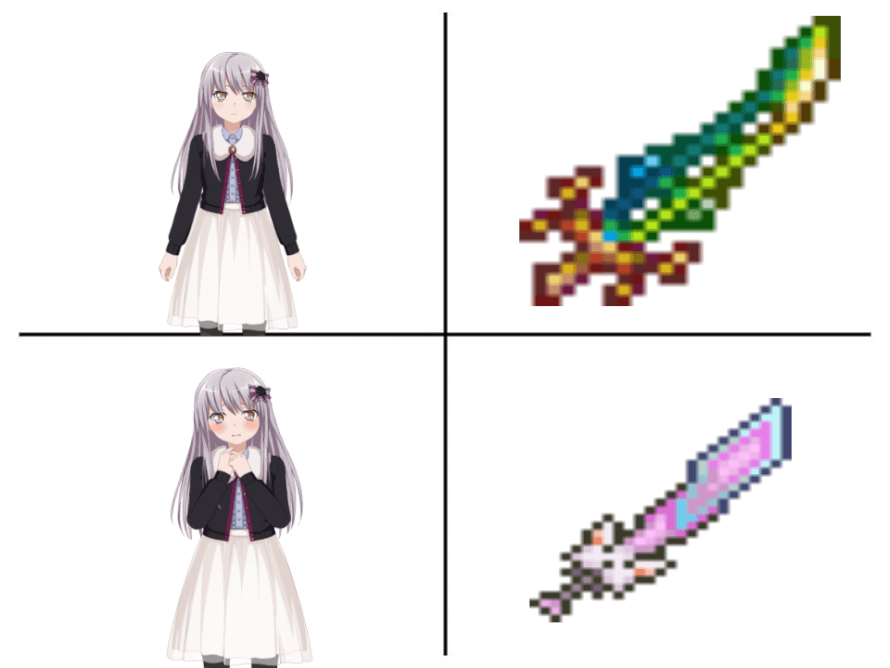 i doubt that any of you guys play terraria, but here have a crappy drake meme, but is yukina...