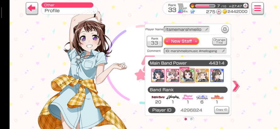 I guess I like Poppin'Party more. I don't remember leveling them up this much even.