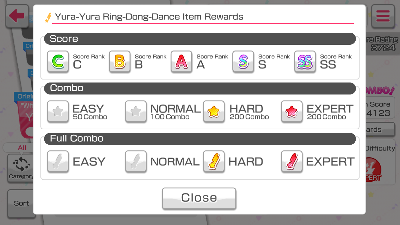 Item rewards. Combo Rank. Full Combo is easy. Wacha Mocha Pettan March hello Happy World облож4а.